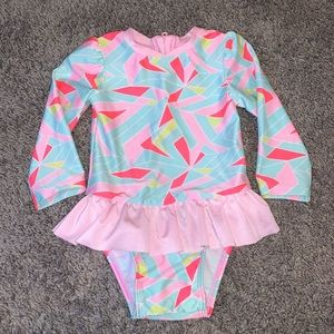 Patterned swimsuit with skirt